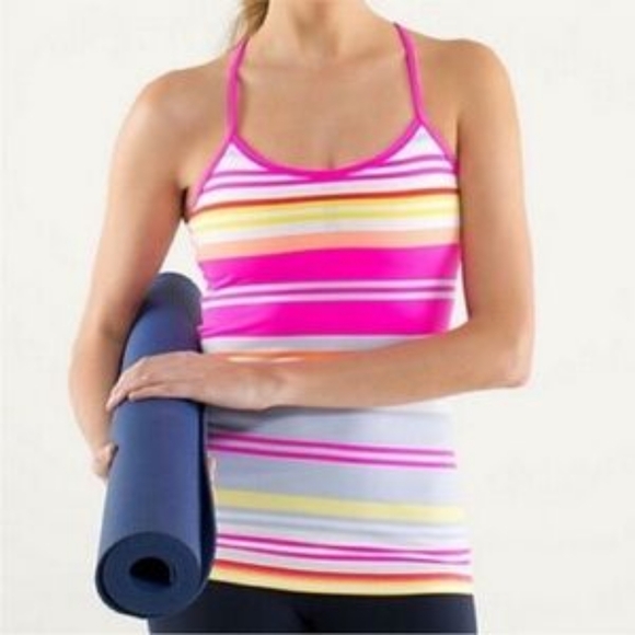 LULULEMON POWER Y TANK TOP RASPBERRY GROOVY STRIPE MULTI GLOW SIZE 4 Gym Yoga - Picture 7 of 7